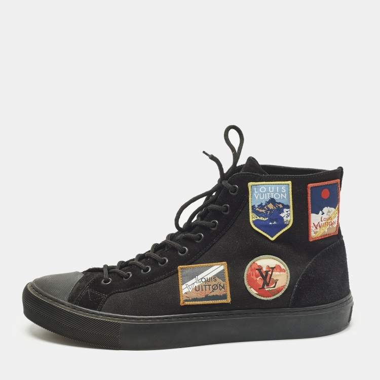 Pre Owned Louis Vuitton Tattoo Size 43 Black Canvas and Suede High Top Sneakers