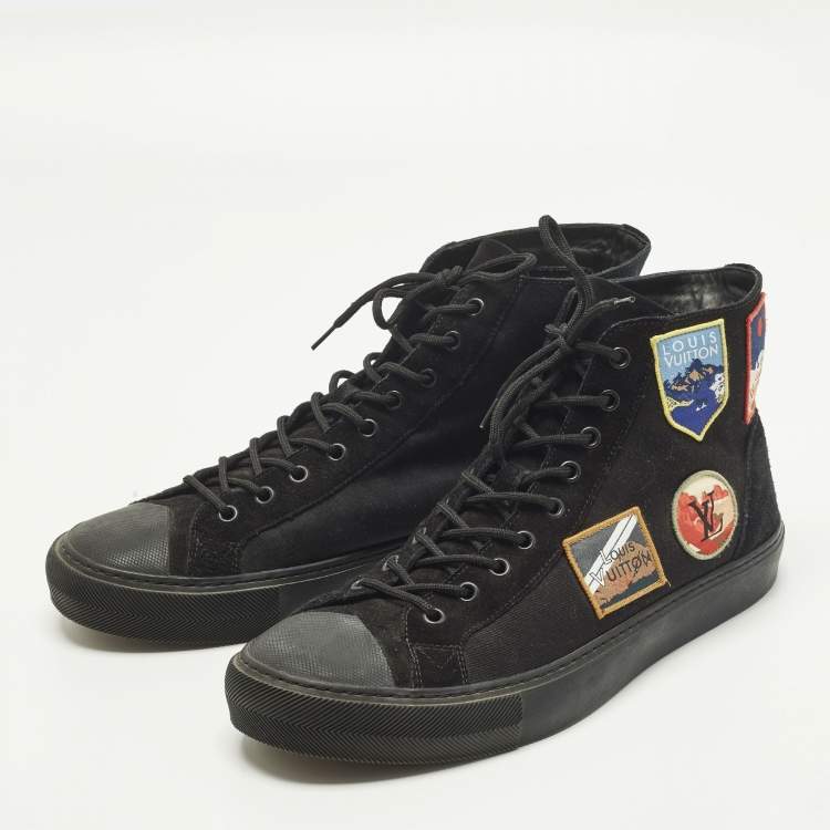 Pre Owned Louis Vuitton Tattoo Size 43 Black Canvas and Suede High Top Sneakers