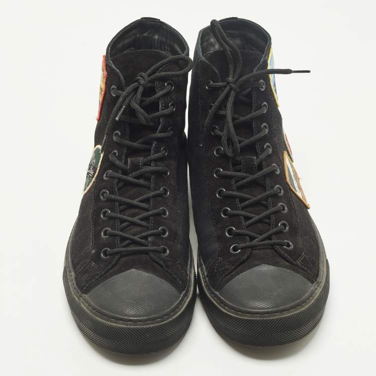 Pre Owned Louis Vuitton Tattoo Size 43 Black Canvas and Suede High Top Sneakers