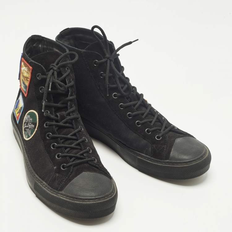 Pre Owned Louis Vuitton Tattoo Size 43 Black Canvas and Suede High Top Sneakers