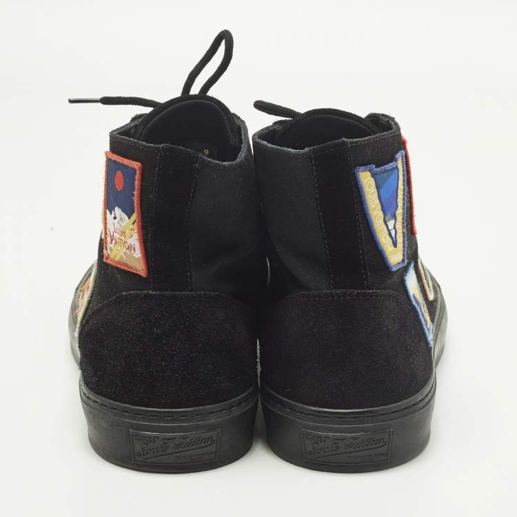 Pre Owned Louis Vuitton Tattoo Size 43 Black Canvas and Suede High Top Sneakers