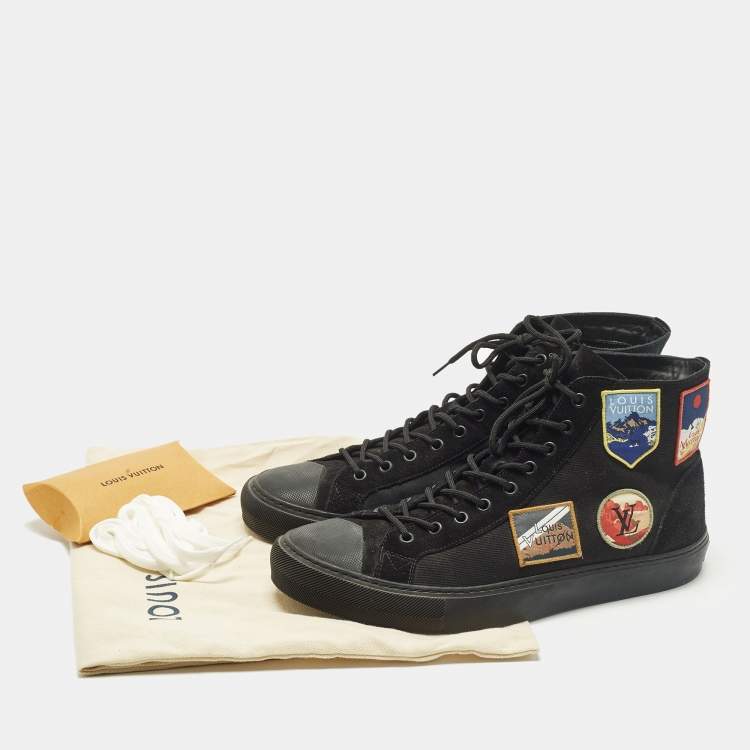 Pre Owned Louis Vuitton Tattoo Size 43 Black Canvas and Suede High Top Sneakers