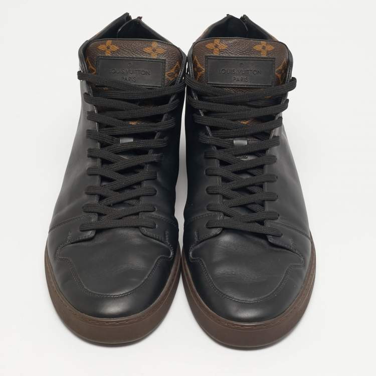 Pre Owned Louis Vuitton Line Up Size 43 Black/Brown Monogram Canvas and Leather High Top Sneakers