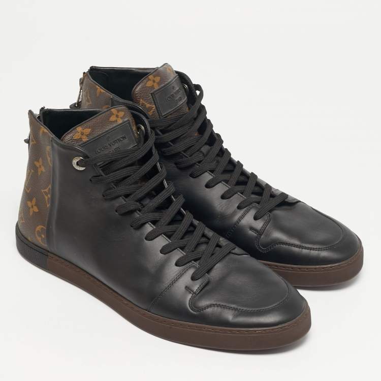 Pre Owned Louis Vuitton Line Up Size 43 Black/Brown Monogram Canvas and Leather High Top Sneakers