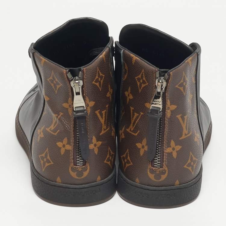 Pre Owned Louis Vuitton Line Up Size 43 Black/Brown Monogram Canvas and Leather High Top Sneakers
