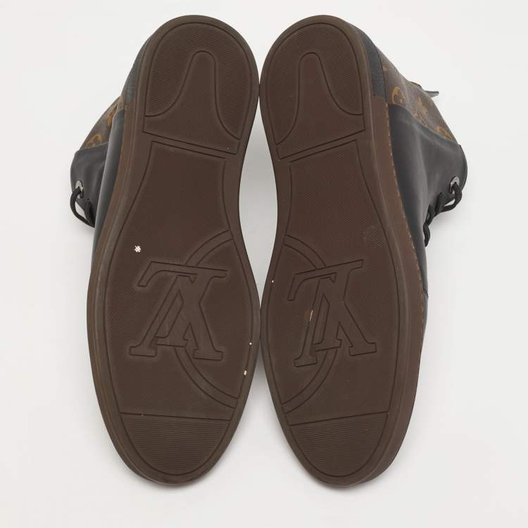 Pre Owned Louis Vuitton Line Up Size 43 Black/Brown Monogram Canvas and Leather High Top Sneakers