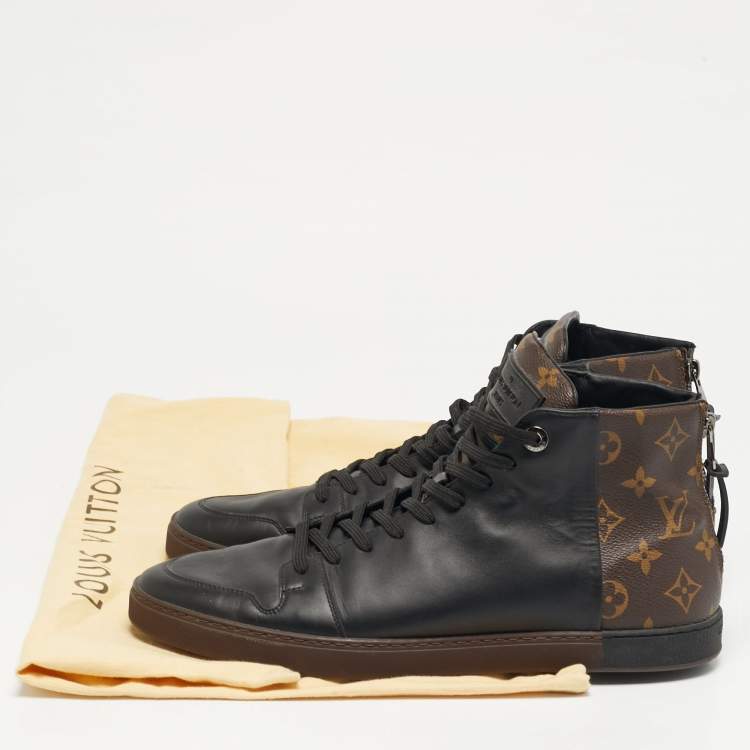 Pre Owned Louis Vuitton Line Up Size 43 Black/Brown Monogram Canvas and Leather High Top Sneakers