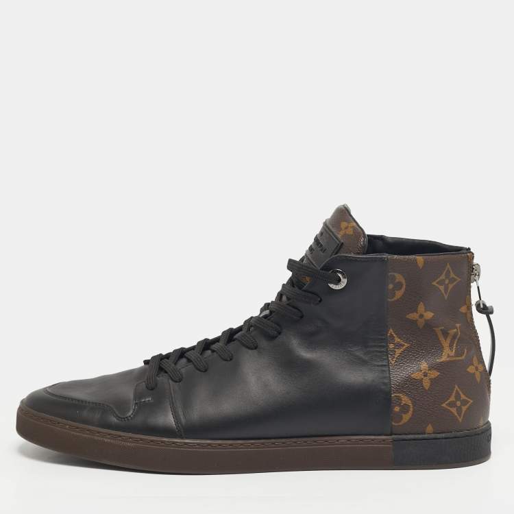 Pre Owned Louis Vuitton Line Up Size 43 Black/Brown Monogram Canvas and Leather High Top Sneakers