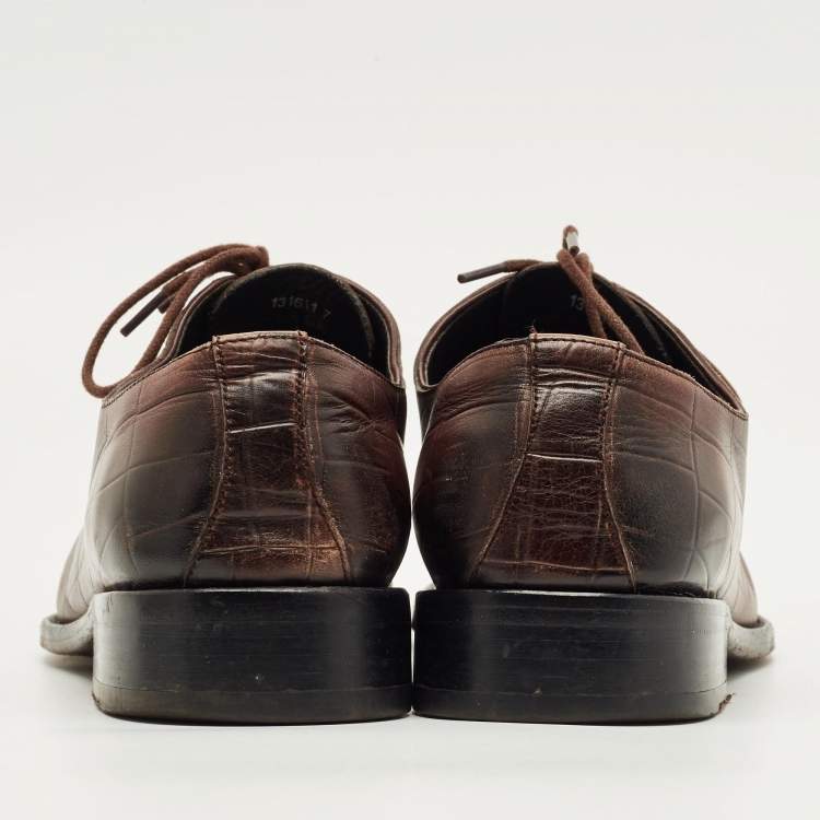 Pre Owned Louis Vuitton Size 41 Brown Croc Embossed Leather Oxfords