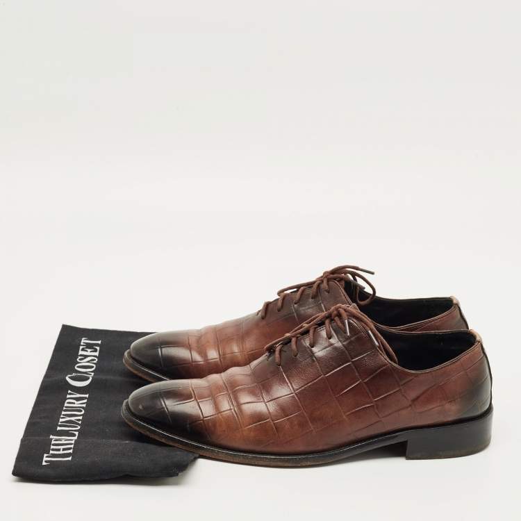 Pre Owned Louis Vuitton Size 41 Brown Croc Embossed Leather Oxfords