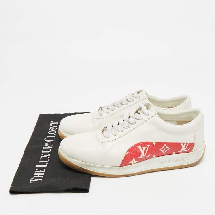 Pre Owned Louis Vuitton x Supreme Size 42 White/Red Monogram Canvas and Leather Lace Up Sneakers
