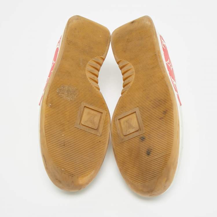 Pre Owned Louis Vuitton x Supreme Size 42 White/Red Monogram Canvas and Leather Lace Up Sneakers