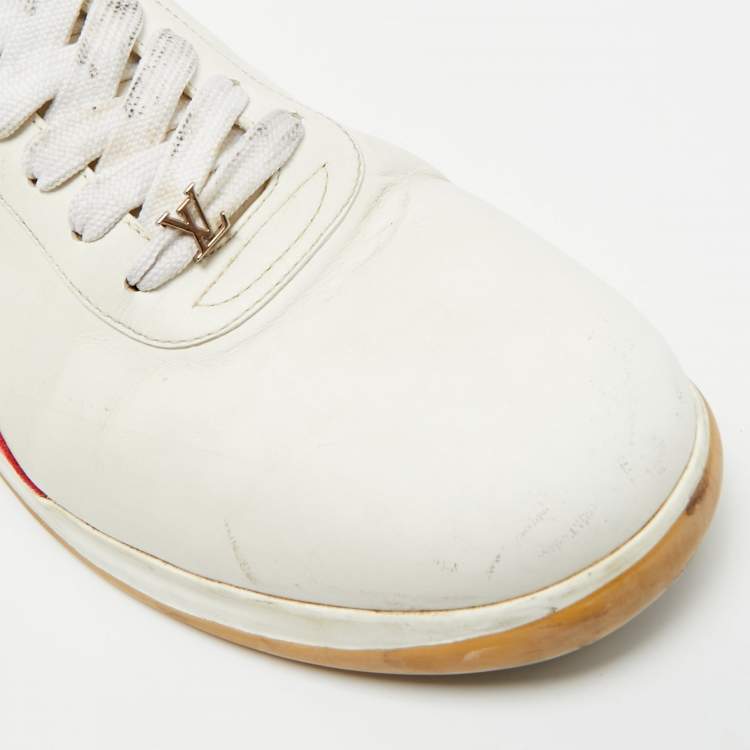 Pre Owned Louis Vuitton x Supreme Size 42 White/Red Monogram Canvas and Leather Lace Up Sneakers