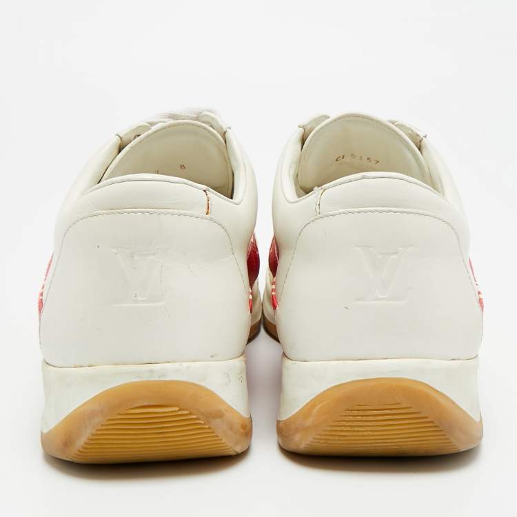 Pre Owned Louis Vuitton x Supreme Size 42 White/Red Monogram Canvas and Leather Lace Up Sneakers