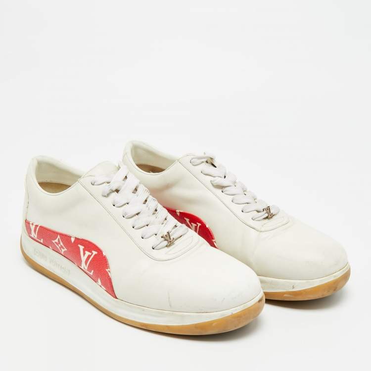 Pre Owned Louis Vuitton x Supreme Size 42 White/Red Monogram Canvas and Leather Lace Up Sneakers