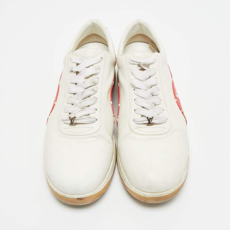 Pre Owned Louis Vuitton x Supreme Size 42 White/Red Monogram Canvas and Leather Lace Up Sneakers