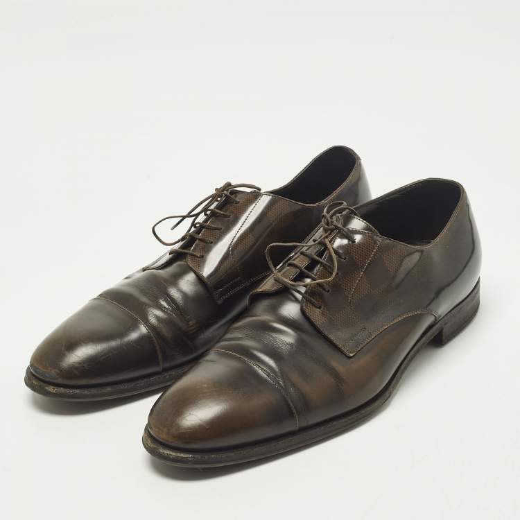 مملوكة مسبقًا حذاء أوكسفورد لوي فيتون برباط دامييه أسود منقوش مقاس 42