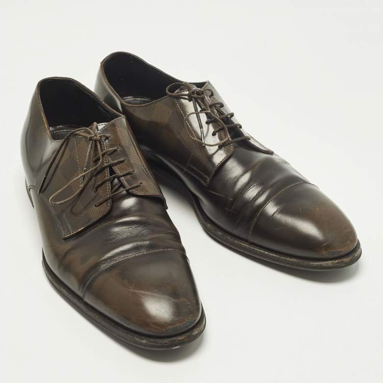 مملوكة مسبقًا حذاء أوكسفورد لوي فيتون برباط دامييه أسود منقوش مقاس 42