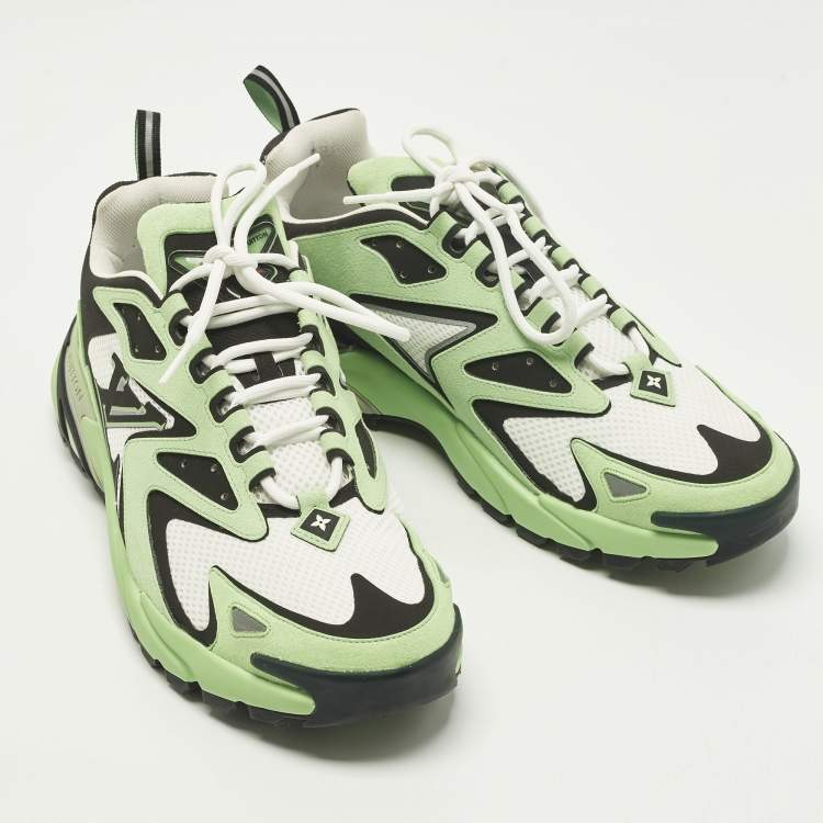 Pre Owned Louis Vuitton LV Runner Tatic Size 42 Green Mesh and Suede Low Top Sneakers