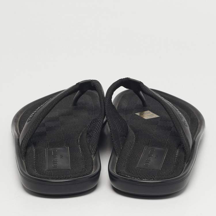 Pre Owned Louis Vuitton Size 44 Black Damier Canvas and Leather Thong Flat Sandals