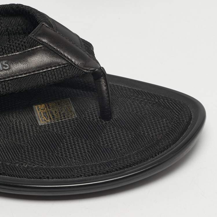 Pre Owned Louis Vuitton Size 44 Black Damier Canvas and Leather Thong Flat Sandals