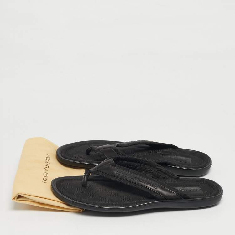 Pre Owned Louis Vuitton Size 44 Black Damier Canvas and Leather Thong Flat Sandals