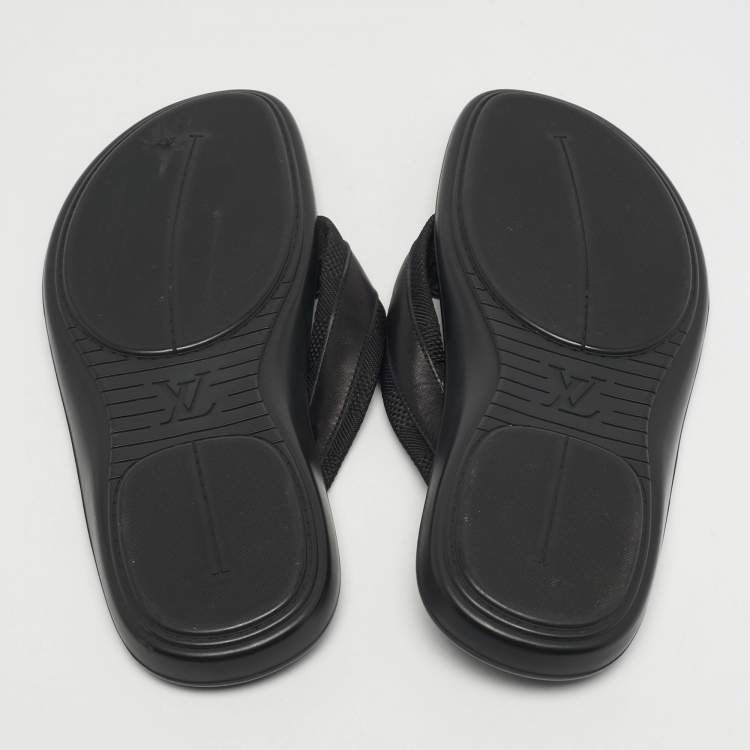 Pre Owned Louis Vuitton Size 44 Black Damier Canvas and Leather Thong Flat Sandals