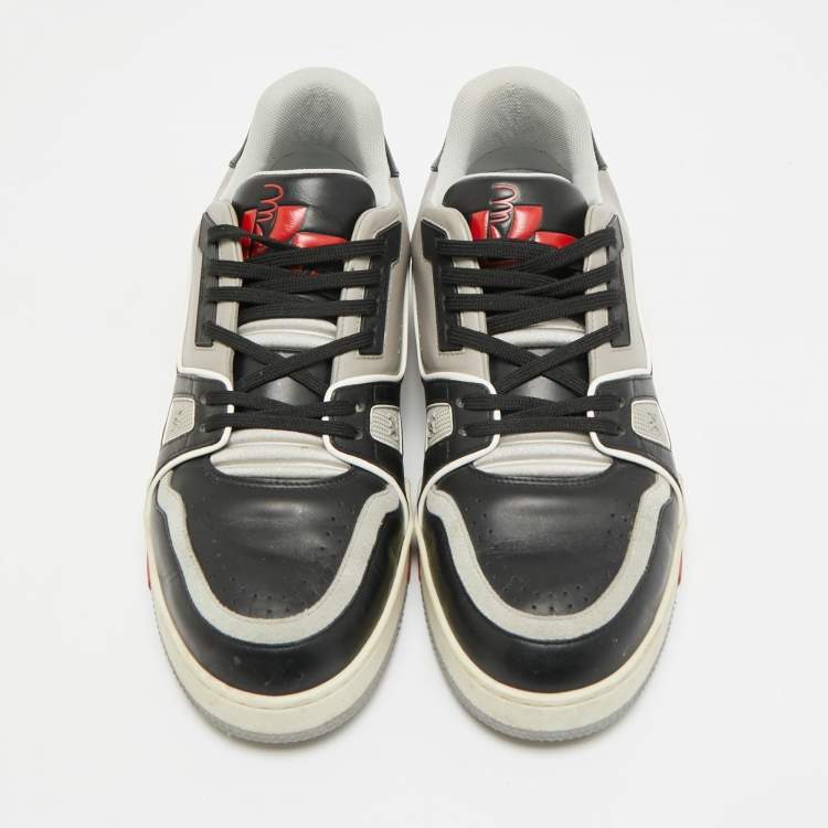 Pre Owned Louis Vuitton LV Trainer Size 41.5 GreyBlack Leather Lace Up Sneakers
