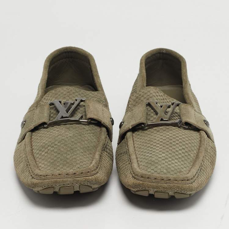 Pre Owned Louis Vuitton Monte Carlo Size 41.5 Grey Suede Loafers