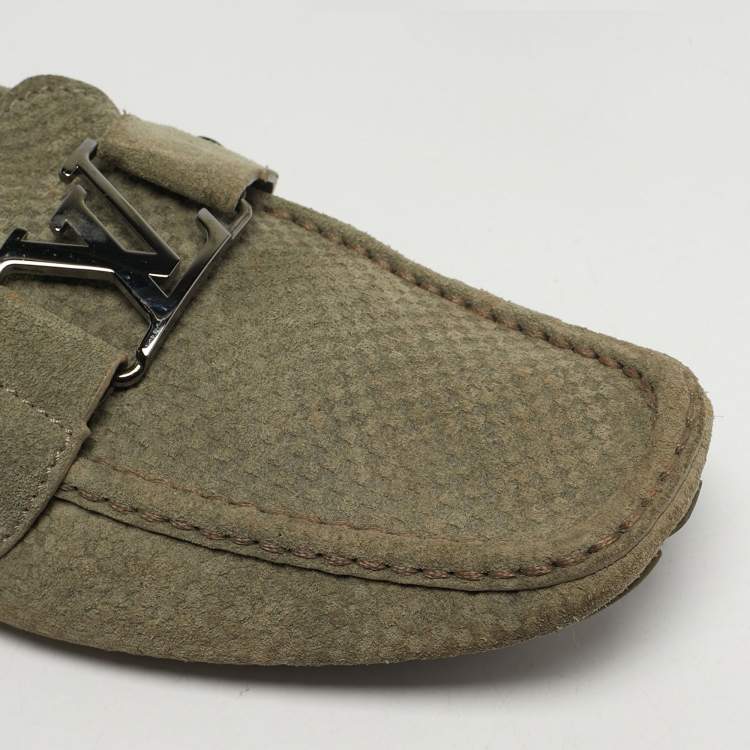 Pre Owned Louis Vuitton Monte Carlo Size 41.5 Grey Suede Loafers