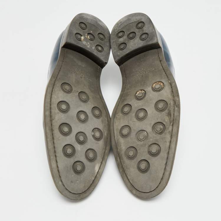 Pre Owned حذاء ديربي لوي فيتون جينز أزرق وجلد برباط مقاس 43.5