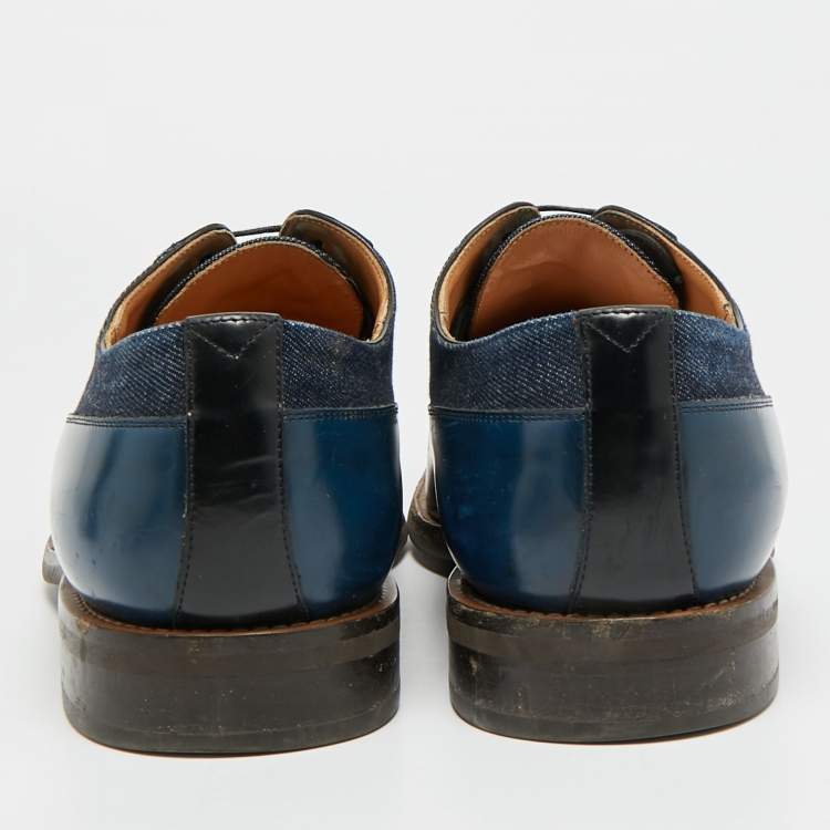 Pre Owned حذاء ديربي لوي فيتون جينز أزرق وجلد برباط مقاس 43.5