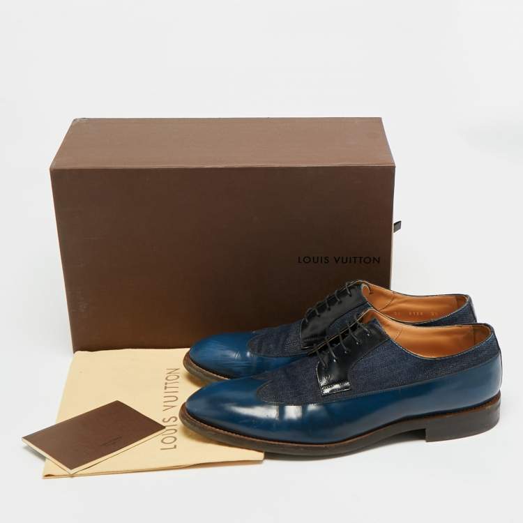 Pre Owned حذاء ديربي لوي فيتون جينز أزرق وجلد برباط مقاس 43.5