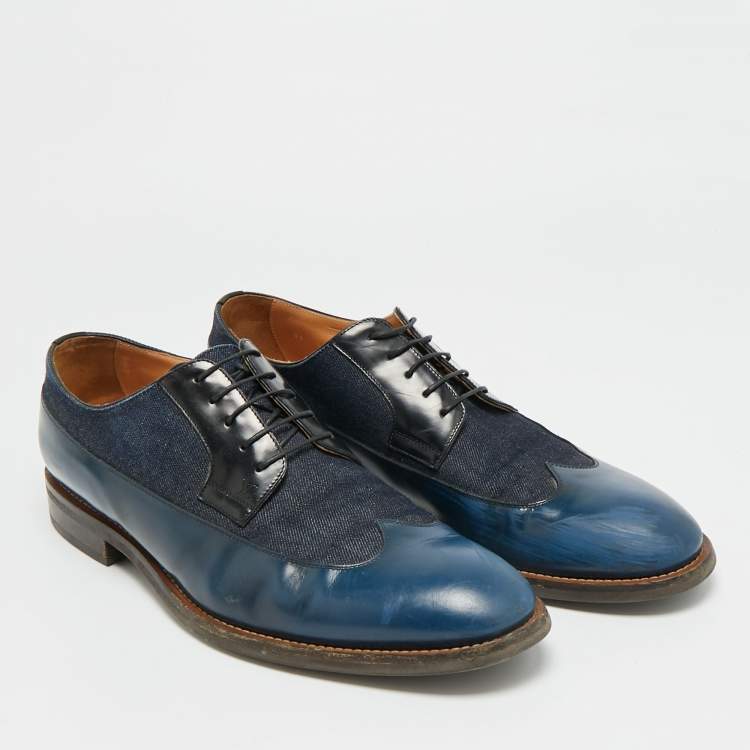 Pre Owned حذاء ديربي لوي فيتون جينز أزرق وجلد برباط مقاس 43.5