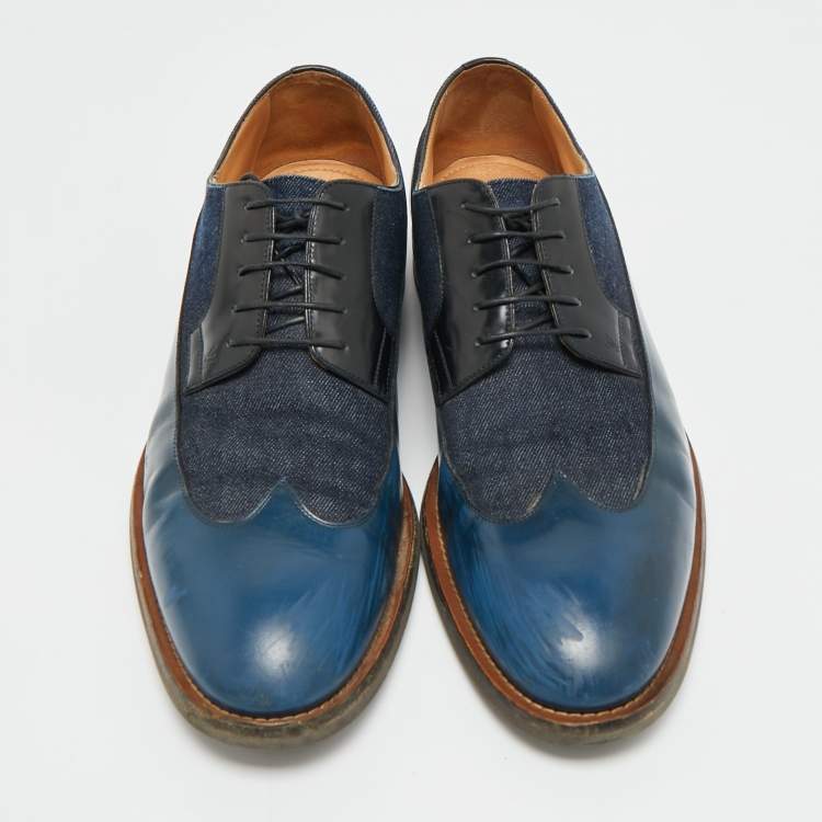 Pre Owned حذاء ديربي لوي فيتون جينز أزرق وجلد برباط مقاس 43.5