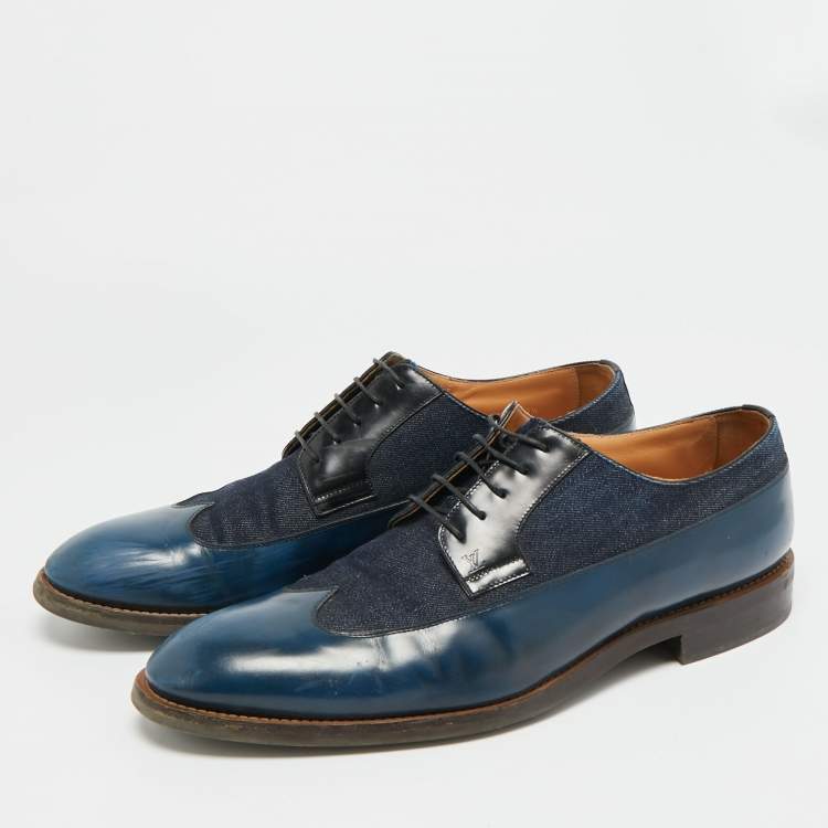 Pre Owned حذاء ديربي لوي فيتون جينز أزرق وجلد برباط مقاس 43.5