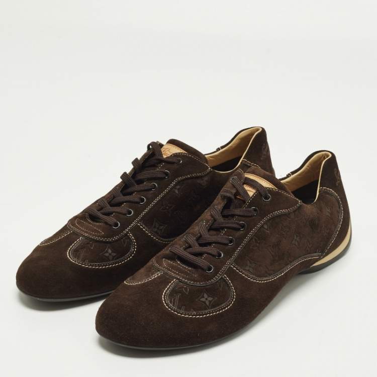 Pre Owned Louis Vuitton Size 44 Brown Suede Low Top Sneakers