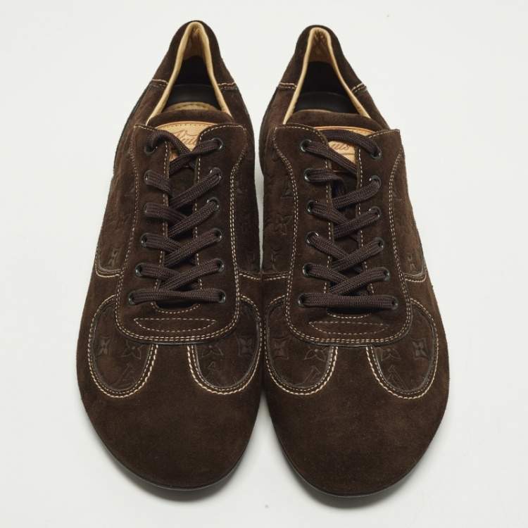 Pre Owned Louis Vuitton Size 44 Brown Suede Low Top Sneakers