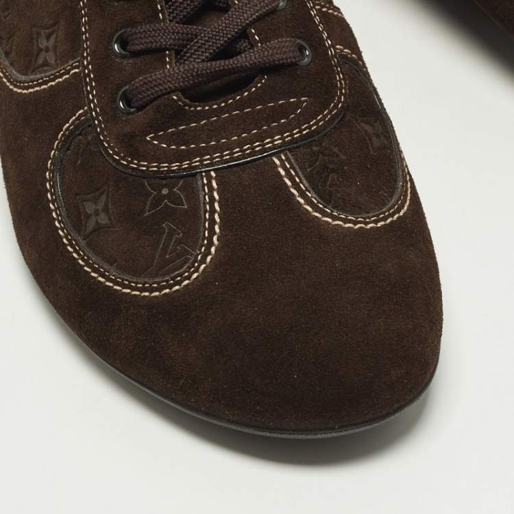 Pre Owned Louis Vuitton Size 44 Brown Suede Low Top Sneakers