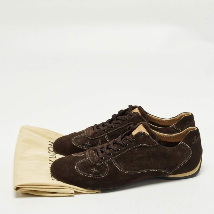 Pre Owned Louis Vuitton Size 44 Brown Suede Low Top Sneakers