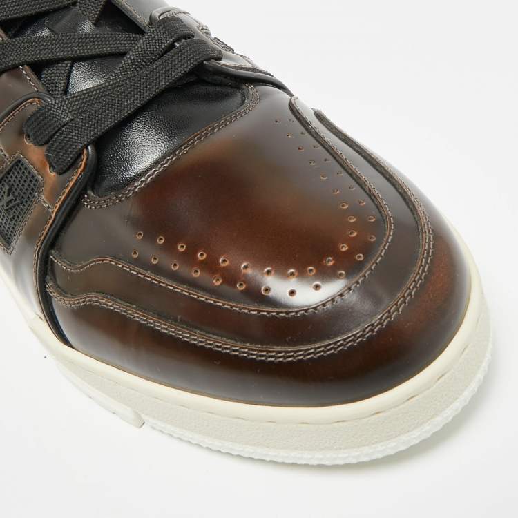 Pre Owned Louis Vuitton LV Trainer Size 44 Brown Leather Low Top Sneakers