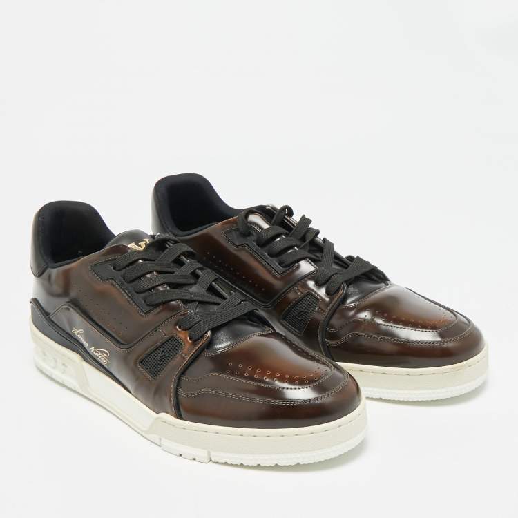 Pre Owned Louis Vuitton LV Trainer Size 44 Brown Leather Low Top Sneakers