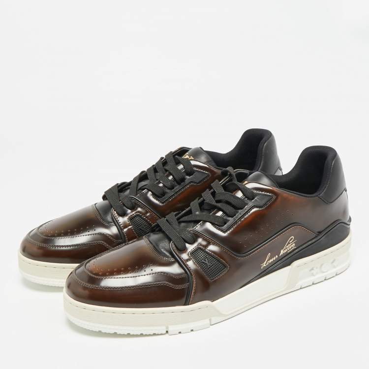 Pre Owned Louis Vuitton LV Trainer Size 44 Brown Leather Low Top Sneakers