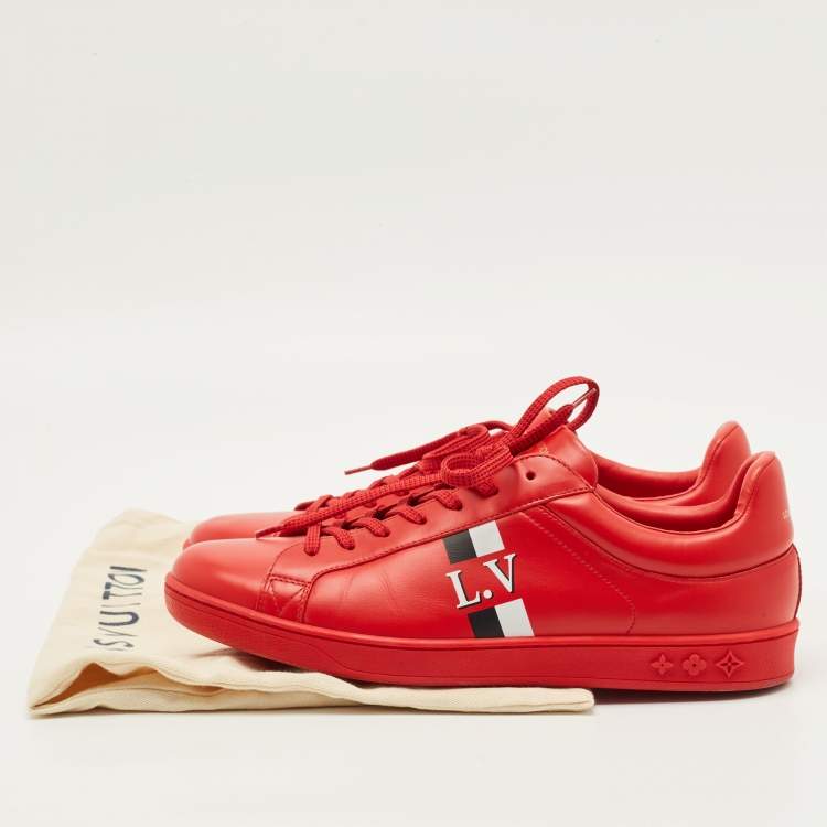 Pre Owned Louis Vuitton Luxembourg Size 41.5 Red Leather Low Top Sneakers