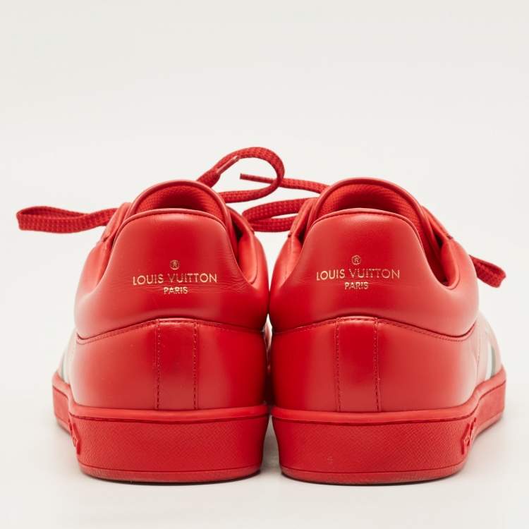 Pre Owned Louis Vuitton Luxembourg Size 41.5 Red Leather Low Top Sneakers