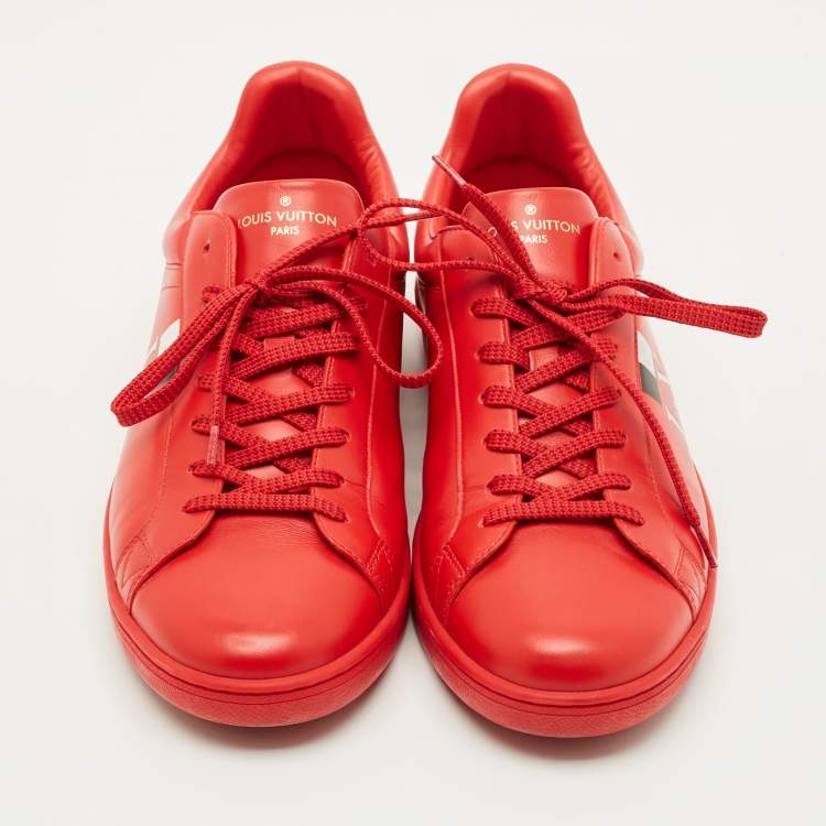 Pre Owned Louis Vuitton Luxembourg Size 41.5 Red Leather Low Top Sneakers
