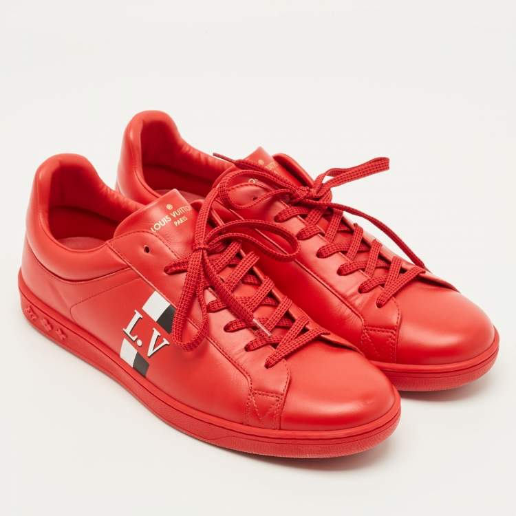 Pre Owned Louis Vuitton Luxembourg Size 41.5 Red Leather Low Top Sneakers