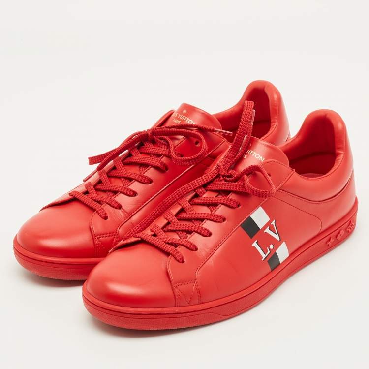 Pre Owned Louis Vuitton Luxembourg Size 41.5 Red Leather Low Top Sneakers