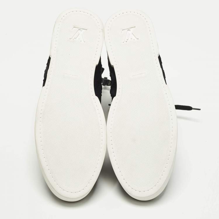 Pre Owned Louis Vuitton Stellar Size 39 Black Monogram Fabric and Suede High Top Sneakers