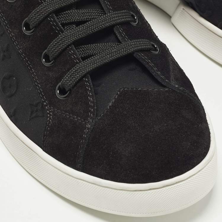 Pre Owned Louis Vuitton Stellar Size 39 Black Monogram Fabric and Suede High Top Sneakers